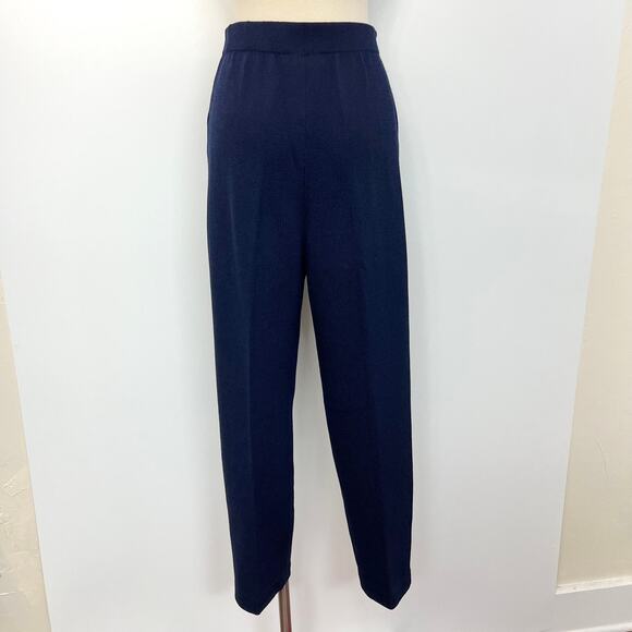 St. John Basics Santana Knit Pants Navy Blue Cropped Wide Leg Pleated | Size: 12 - Picture 5 of 8
